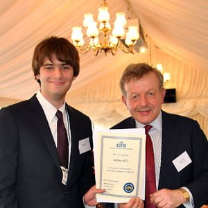 Collingham student Willem Nelis receives CIFE Prize from Lord Lexden Collingham-student-Willem-Nelis-receives-CIFE-Prize